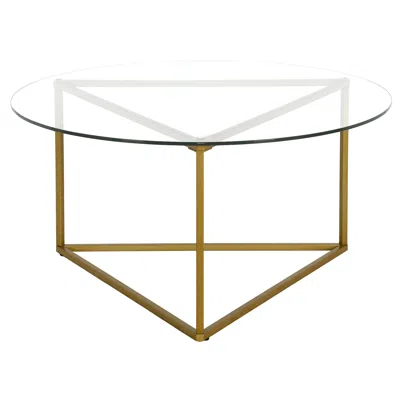 Homezia 35" Gold Glass And Steel Round Coffee Table