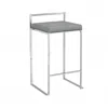 Homezia 35" Gray And Silver Faux Leather And Steel Low Back Bar Height Bar Chair