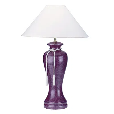 Homezia 35" Red Burdy Glaze Ceramic Urn Table Lamp With White Classic Empire Shade In Purple