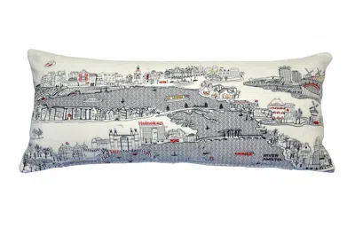 Homezia 35" White Amsterdam Daylight Skyline Lumbar Decorative Pillow