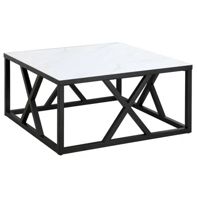 Homezia 35" White And Black Steel Square Coffee Table