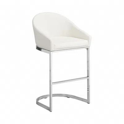 Homezia 35" White And Silver Faux Leather And Steel Low Back Bar Height Bar Chair In Neutral