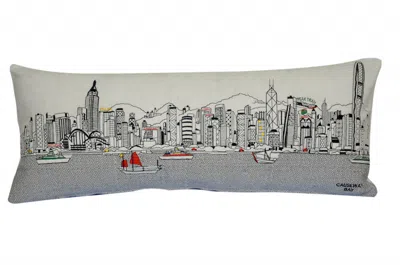 Homezia 35" White Hong Kong Daylight Skyline Lumbar Decorative Pillow