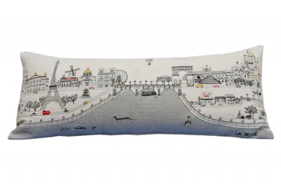 Homezia 35" White Paris Daylight Skyline Lumbar Decorative Pillow