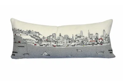Homezia 35" White Philadelphia Daylight Skyline Lumbar Decorative Pillow