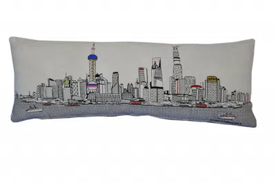 Homezia 35" White Shanghai Daylight Skyline Lumbar Decorative Pillow