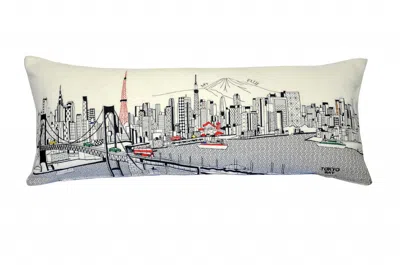 Homezia 35" White Tokyo Daylight Skyline Lumbar Decorative Pillow