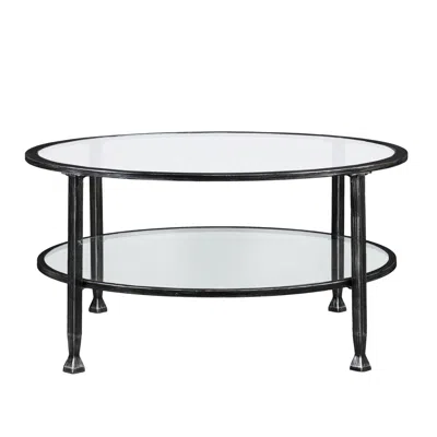 Homezia 36" Black Glass And Metal Round Coffee Table