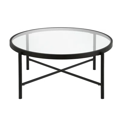 Homezia 36" Black Glass And Steel Round Coffee Table