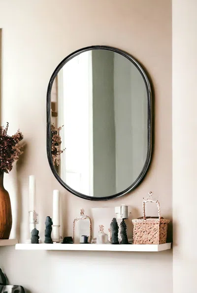 Homezia 36" Black Oval Metal Framed Accent Mirror In Brown