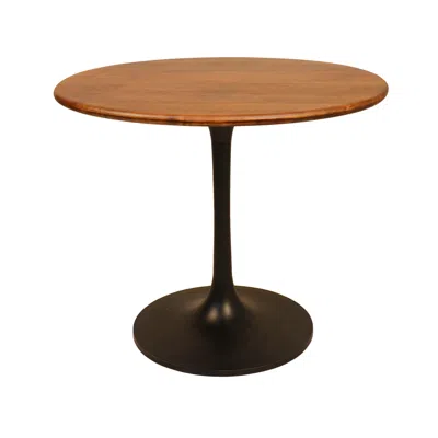 Homezia 36" Brown And Black Rounded Solid Wood And Iron Pedestal Base Dining Table