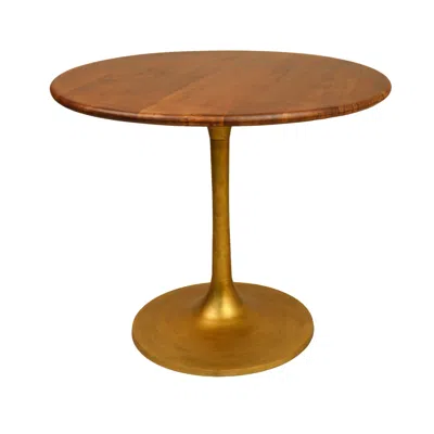 Homezia 36" Brown And Gold Rounded Solid Wood And Iron Pedestal Base ...
