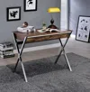 Homezia 36" Brown And Silver Writing Desk With Two Drawers