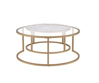 Homezia 36" Clear And Gold Glass And Iron Round Nested Coffee Tables