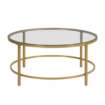 Homezia 36" Gold And Clear Glass Round Coffee Table In Black