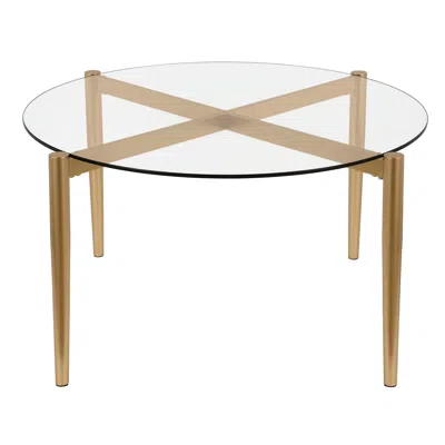 Homezia 36" Gold Glass And Steel Round Coffee Table