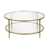 Homezia 36" Gold Glass And Steel Round Coffee Table With Shelf