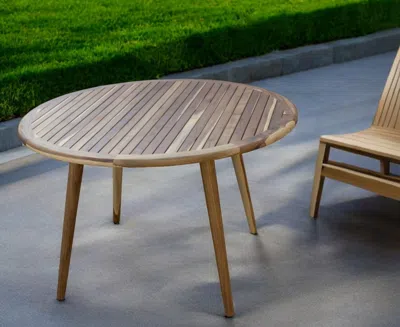 Homezia 36" Natural Rounded Solid Wood Outdoor Dining Table In Brown
