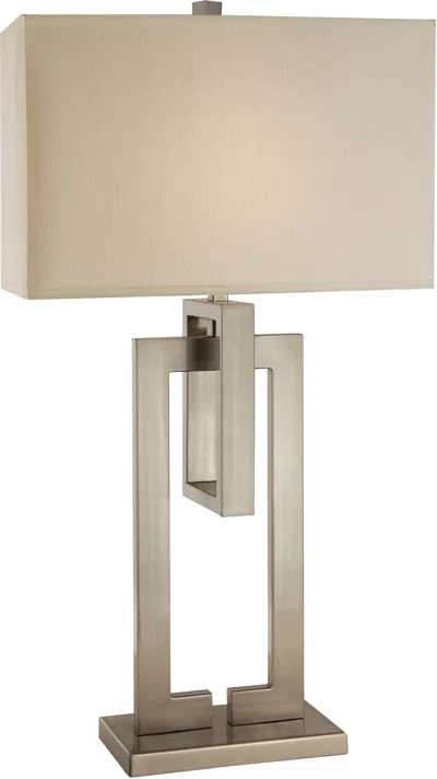 Homezia 36" Silver Metal Table Lamp With Cream Rectangular Shade In Metallic