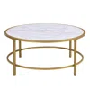 Homezia 36" White And Gold Faux Marble Round Coffee Table