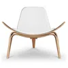 Homezia 36" White And Wood Brown Genuine Leather Lounge Chair