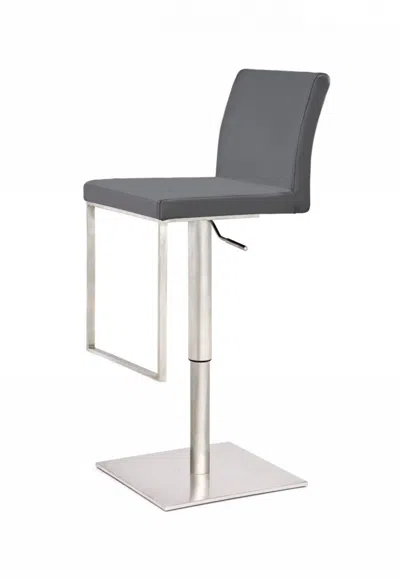 Homezia 37" Gray And Silver Faux Leather And Stainless Steel Swivel Low Back Adjustable Height Bar Chair