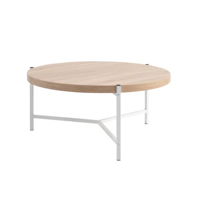 Homezia 37" Natural And White Metal Round Coffee Table In Brown