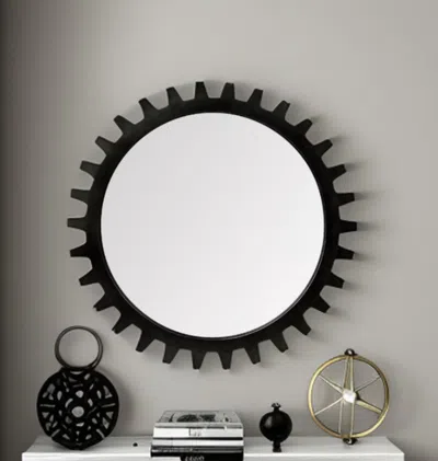 Homezia 37" Round Black Metal Frame Wall Mirror