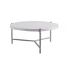 Homezia 37" White And Silver Stainless Steel Round Coffee Table