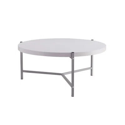 Homezia 37" White And Silver Stainless Steel Round Coffee Table
