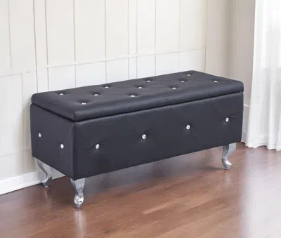 Homezia 38" Black And Silver Faux Leather Storage Bench With Flip Top