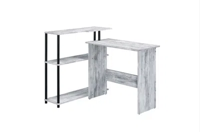 Homezia 39" Antiqued White L Shape Writing Desk In Gray