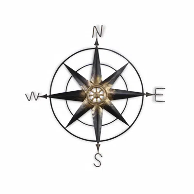 Homezia 39" Black Rustic Compass Metal Wall Decor