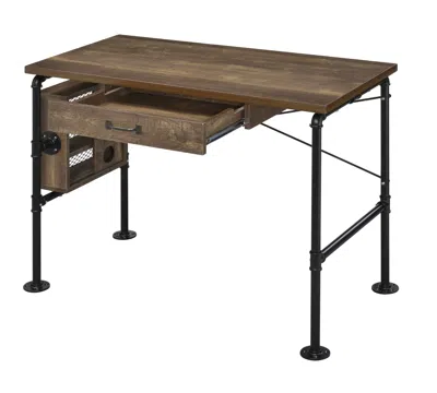 Homezia 39" Brown And Black Writing Desk