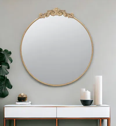 Homezia 39" Gold Crowned Top Framed Accent Mirror In Multi