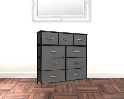 Homezia 39" Gray And White Steel And Fabric Nine Drawer Triple Dresser