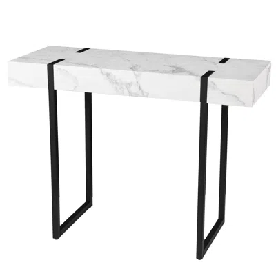 Homezia 39" White And Black Faux Marble Sled Console Table