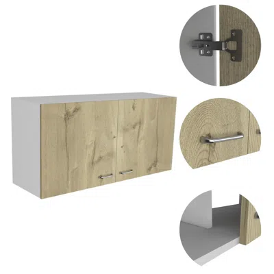 Homezia 39" White And Light Oak Standard Accent Cabinet With One Shelf In Neutral