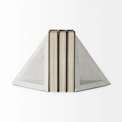 Homezia 3d Modern Triangle Marble Bookends In Gray
