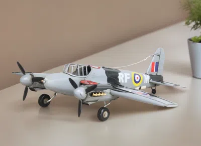 Homezia 4" Black And Gray Metal Hand Painted Model Airplane In Burgundy
