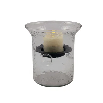 Homezia 4" Clear Hammered Glass Tabletop Hurricane Candle Holder With Candle In Gray