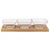 Homezia 4 Mouth Blown Crystal Hostess Set 4 Pc With 3 Glass Condiment Or Dip Bowls On A Wood Tray In Multi