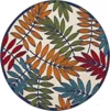 Homezia 4' Round Ivory And Blue Round Floral Indoor Outdoor Area Rug