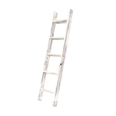 Homezia 4 Step Rustic White Wood Ladder Shelf In Animal Print
