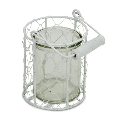 Homezia 4" White And Clear Wire Basket And Glass Jar