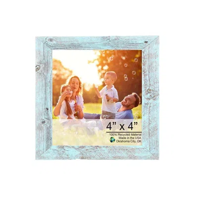 Homezia 4" X 4" Rustic Farmhouse Light Aqua Blue Wood Frame In Multi