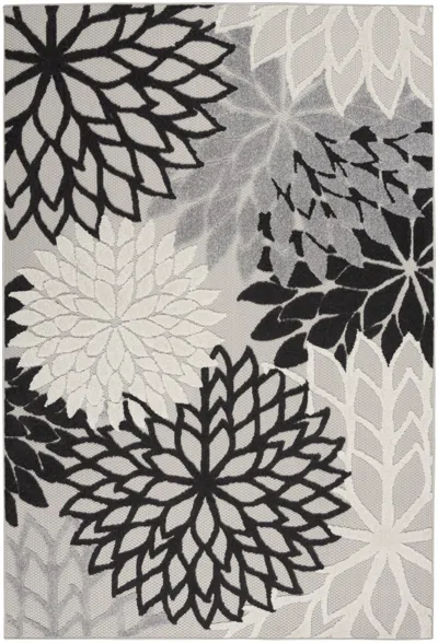 Homezia 4' X 6' Black And White Floral Indoor Outdoor Area Rug