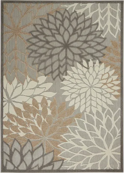 Homezia 4' X 6' Gray And Ivory Floral Indoor Outdoor Area Rug