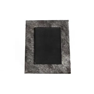 Homezia 4" X 6" Gray Cowhide Tabletop Picture Frame In Black