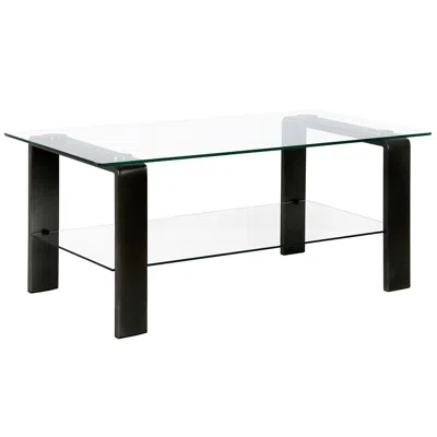 Homezia 40" Black Glass And Steel Coffee Table With Shelf